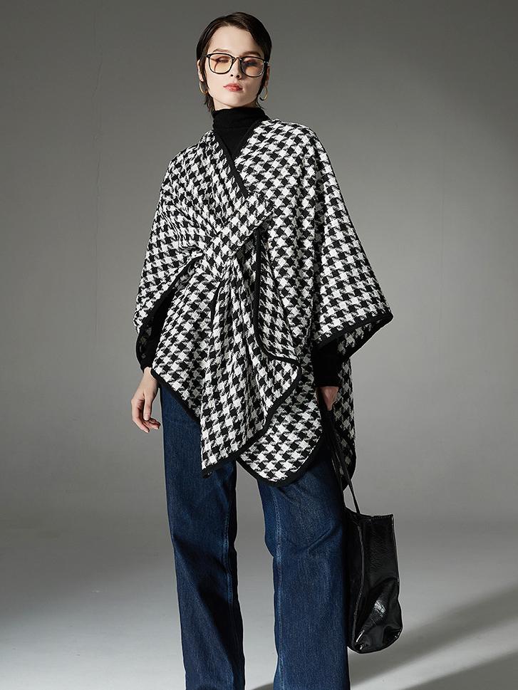 Houndstooth Wrap Poncho Cape