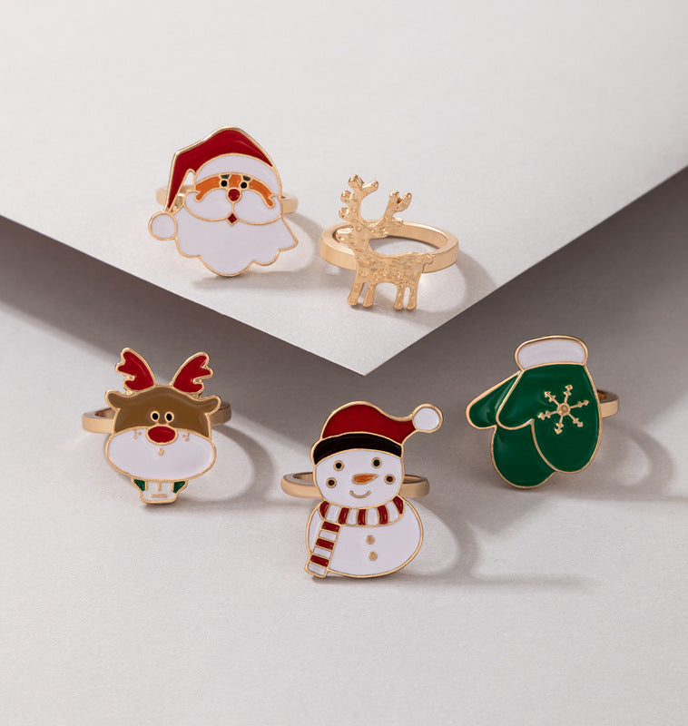 Santa Elk Christmas Ring Set