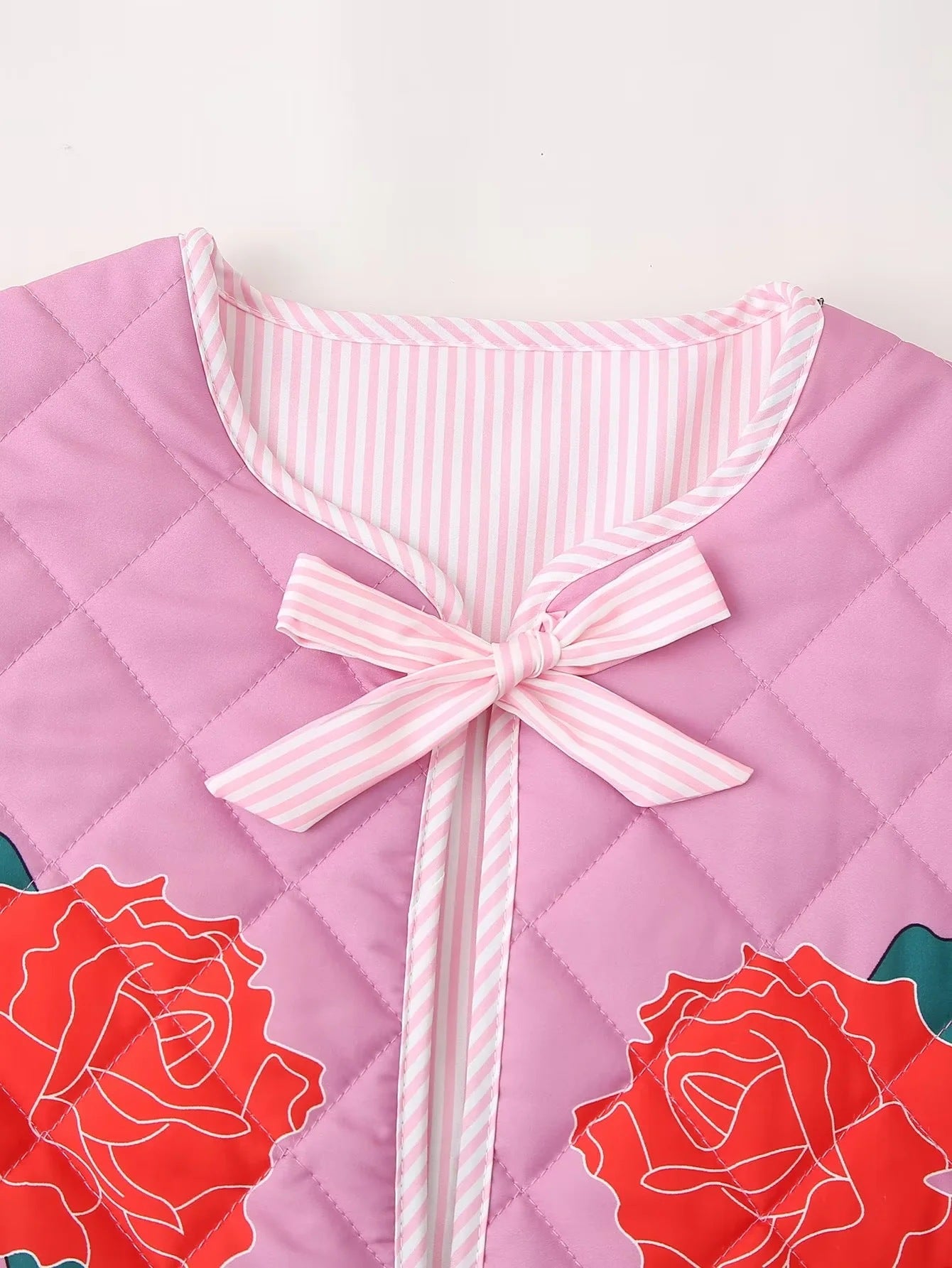 Rose Print Bow Pink Thin Jacket