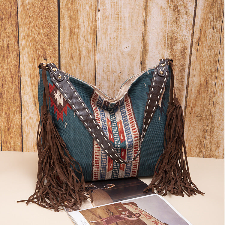 Retro Bohemian Hand-woven Cotton and Linen Shoulder Bag