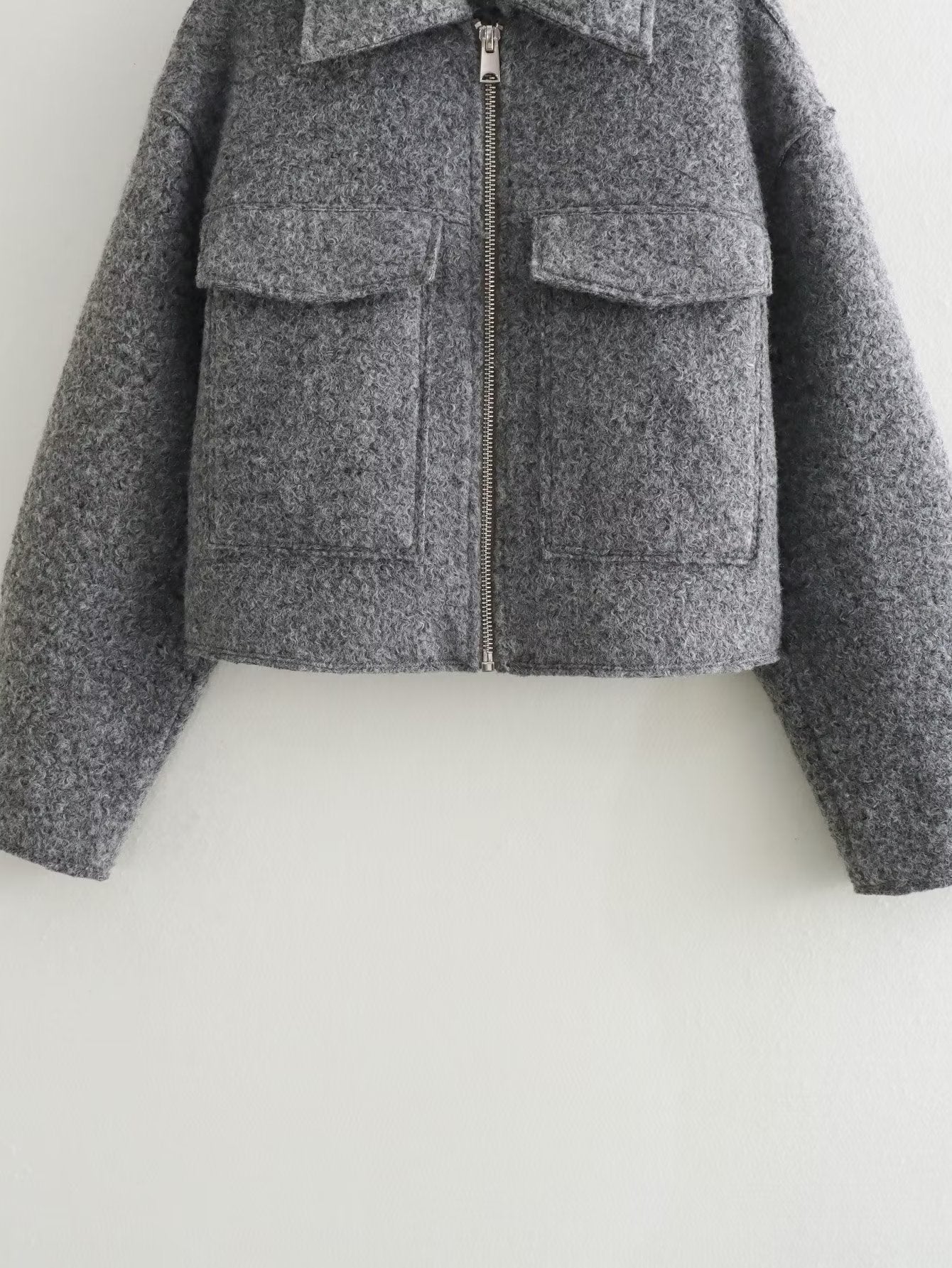 Cropped Wool Blend Front Pockets Jacket