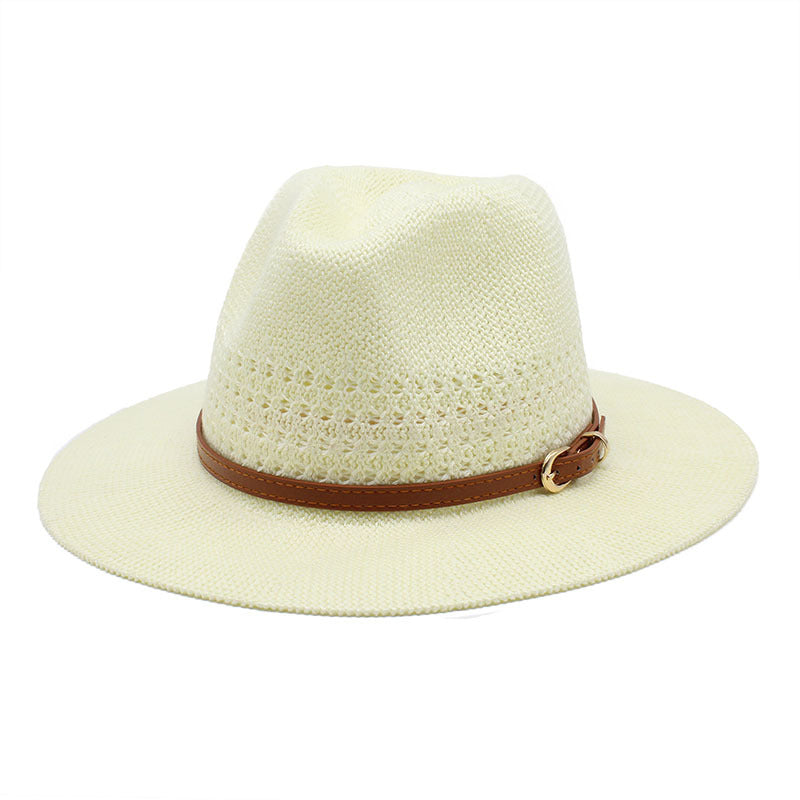 Wide Brim Leather Band Straw Hat