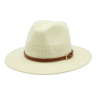 Wide Brim Leather Band Straw Hat