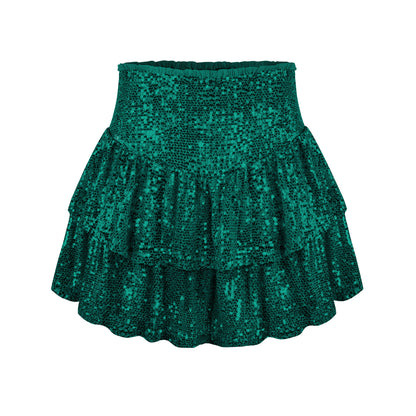 High Waist Tiered Sequin Skirt