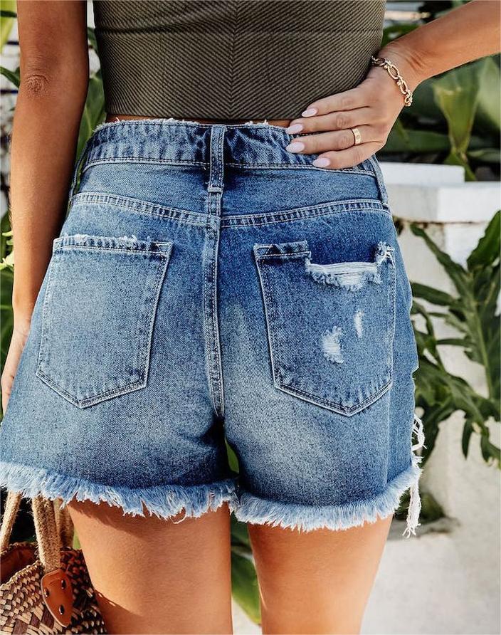 Casual High-Waisted Tasseled Buttoned Shorts