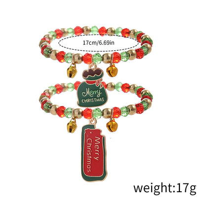 Beaded Bell Pendant Christmas Bracelet Set