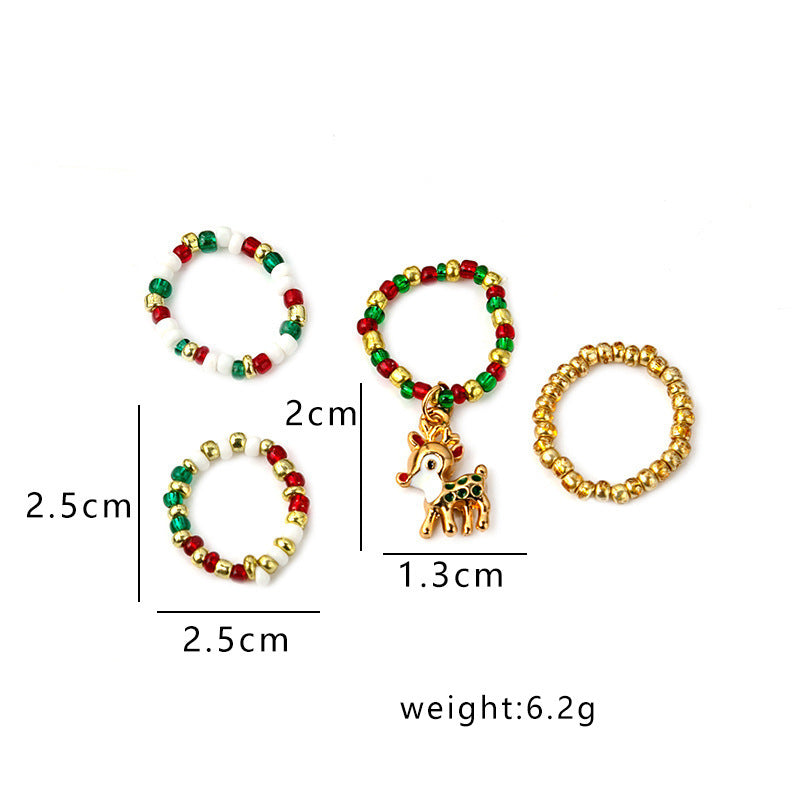 Christmas Beaded Pendant Rings Set