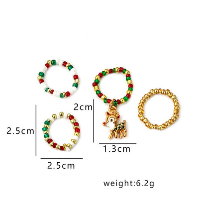 Christmas Beaded Pendant Rings Set