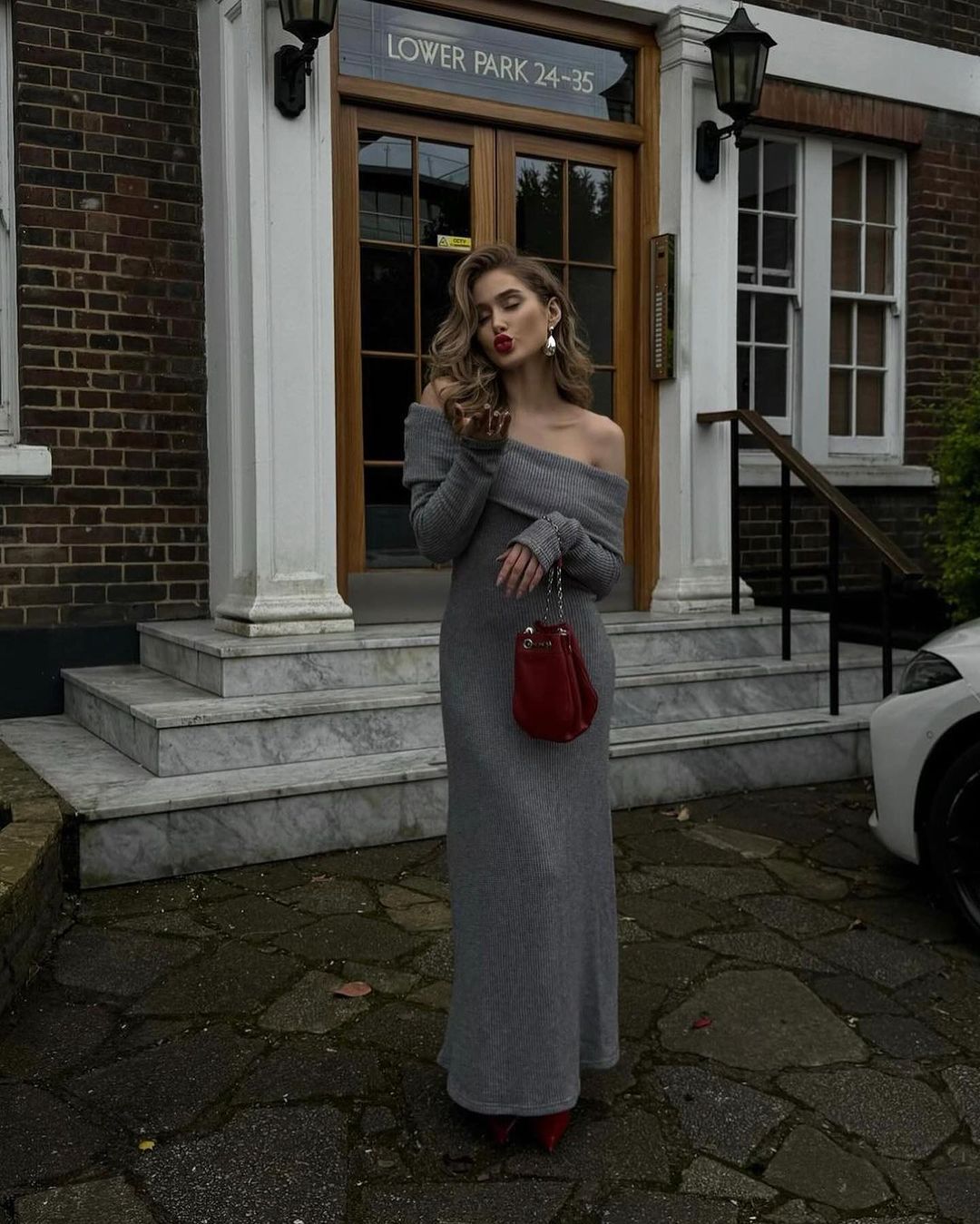 Off Shoulder Fit Knitted Maxi Dress