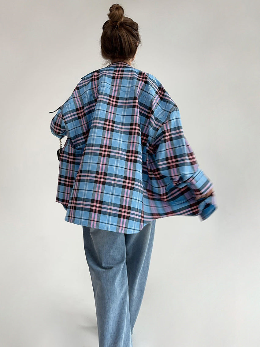 Street Style Vintage Plaid Oversized Shirt