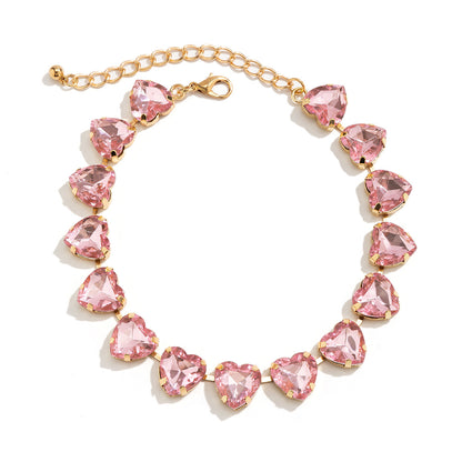 Large Heart-Shaped And Water Drop Rhinestone Choker