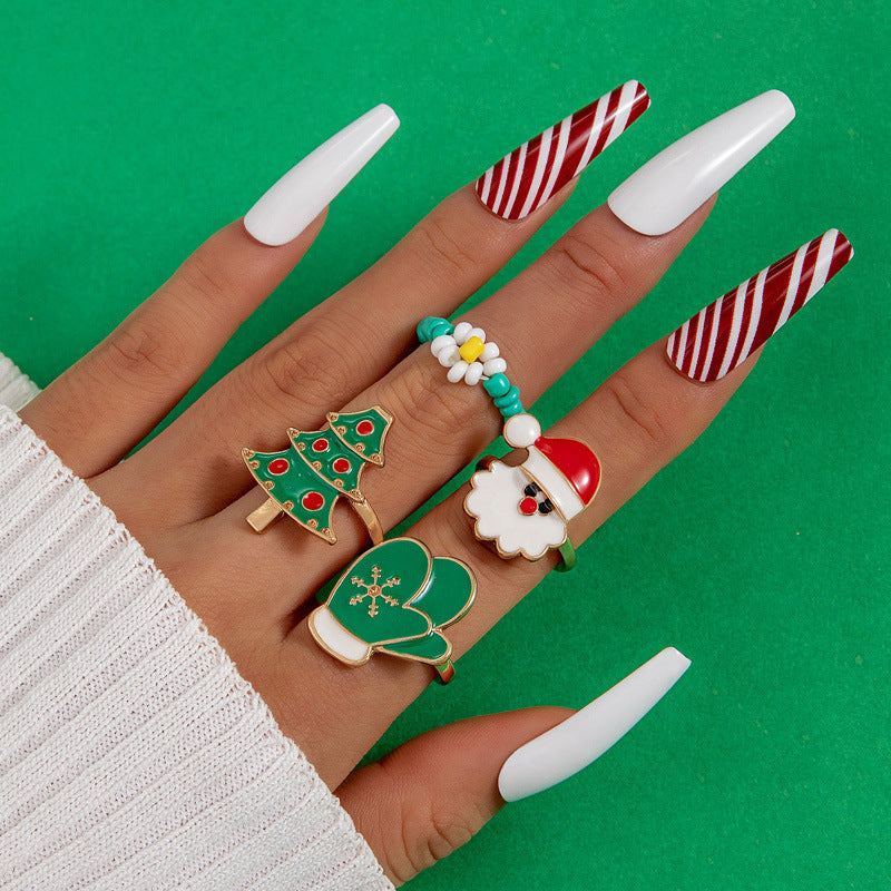 Santa Elk Christmas Ring Set