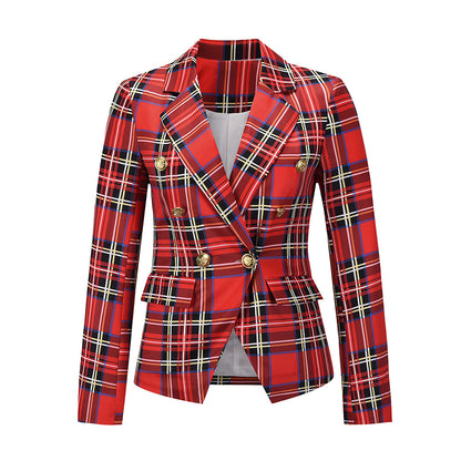 Plaid Double-Breasted Suit Jacket