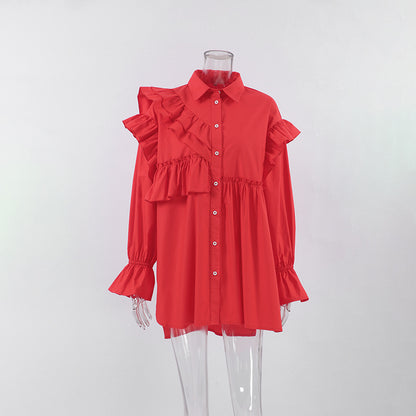 Exaggerated Ruffle Shirtdress