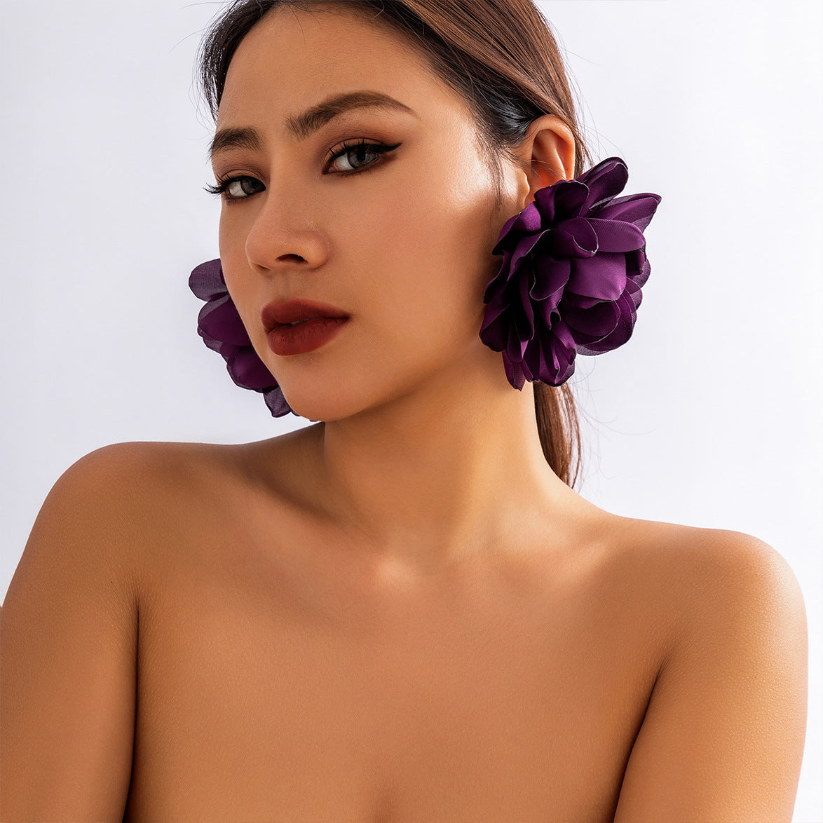 Oversized Fabric Flower Earrings