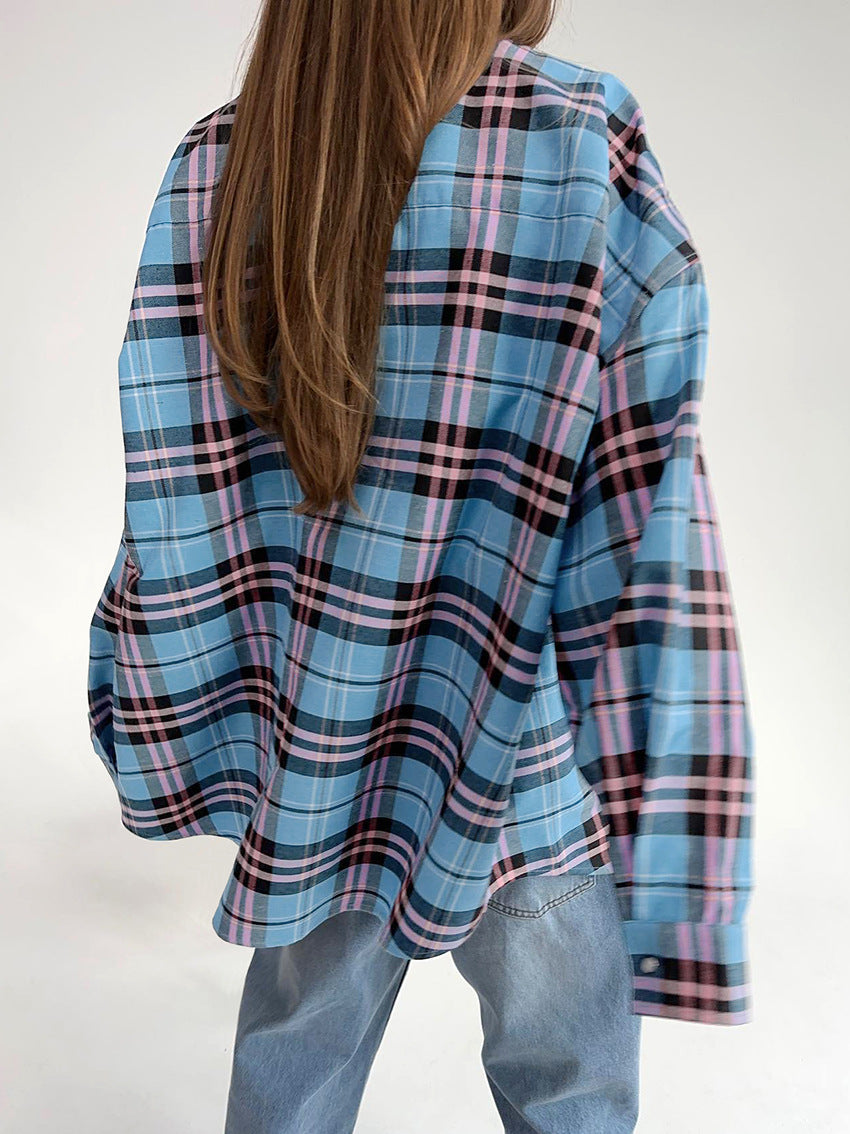 Street Style Vintage Plaid Oversized Shirt