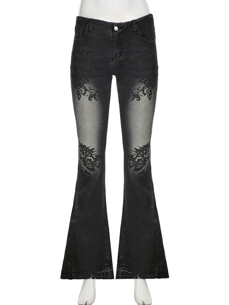 Printed Wash Low Rise Jeans