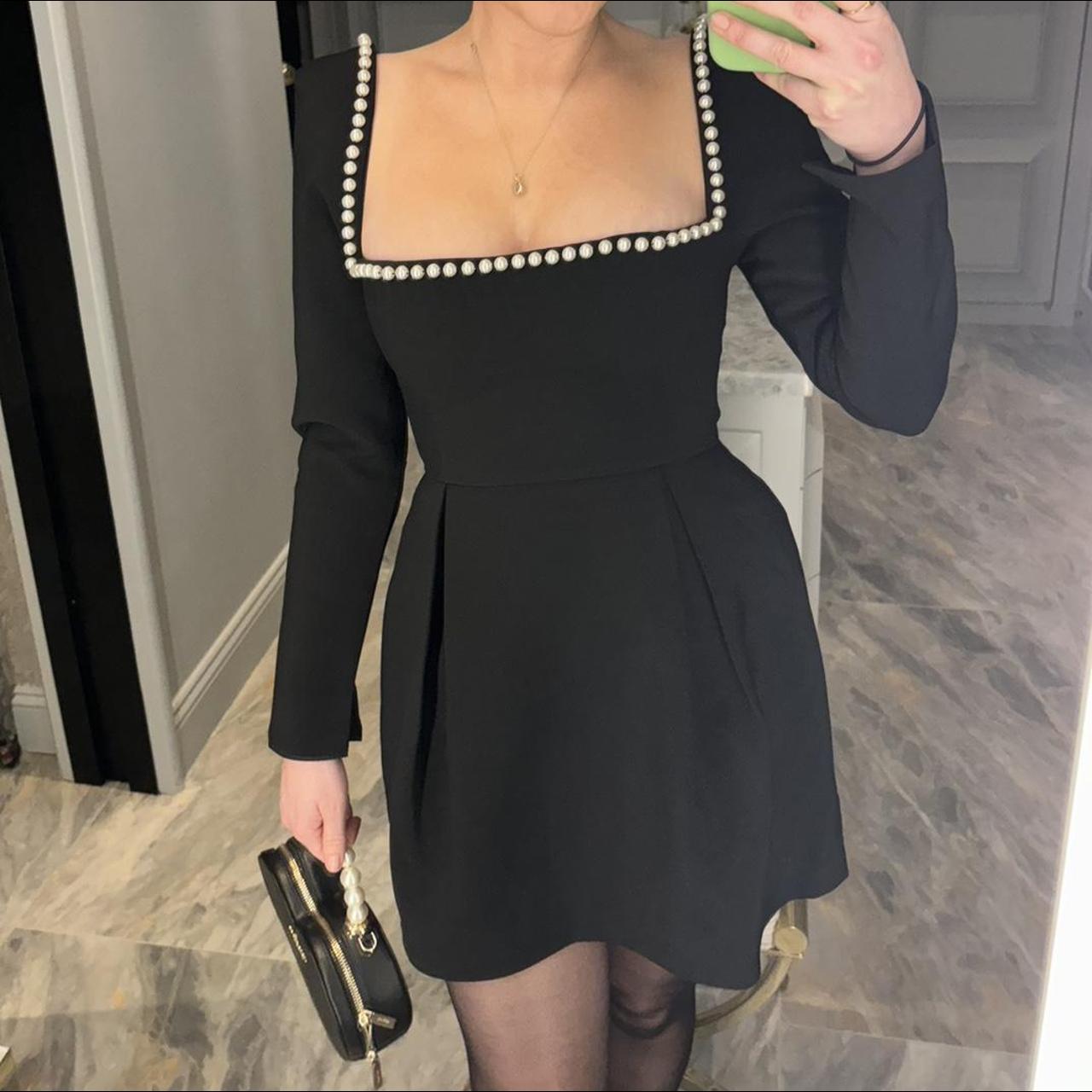 Pearl Square Neck Long Sleeve Mini Dress