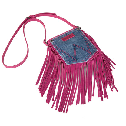 Wrangler Leather Fringe Jean Denim Pocket Crossbody