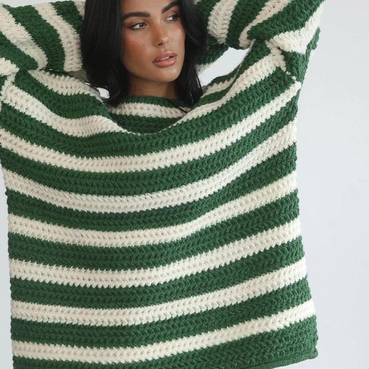 Loose Striped Knit Pullover Sweater