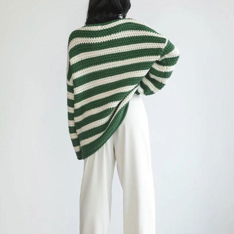 Loose Striped Knit Pullover Sweater