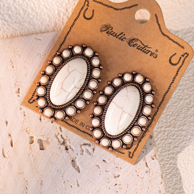 Rustic Couture's® Natural Stone Oval Concho Earrings