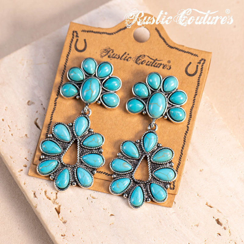 Rustic Couture's®  Bohemian Natural Stone Floral Drop Earrings