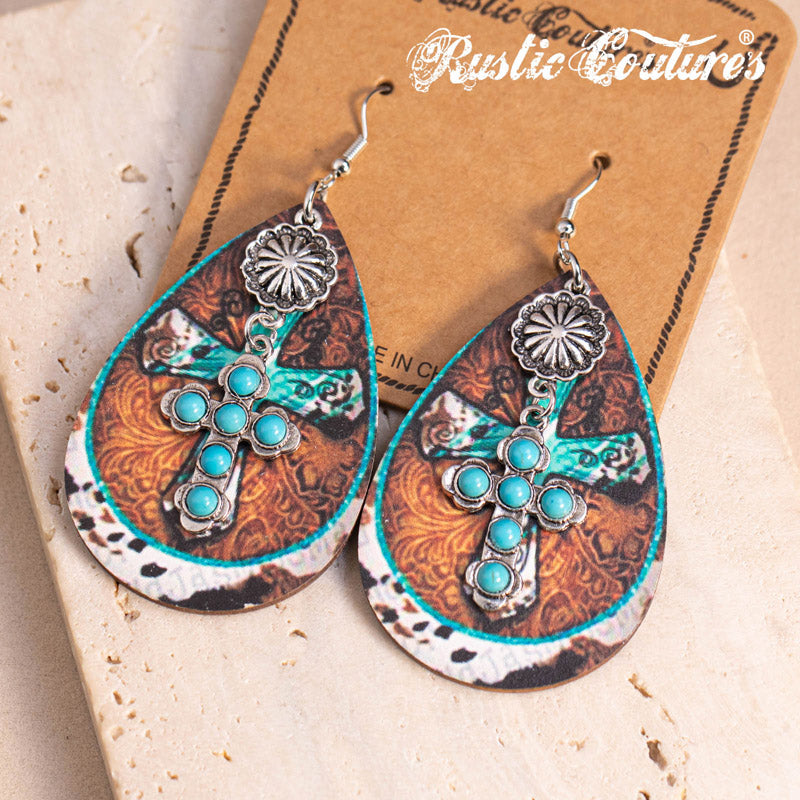 Rustic Couture's® Western Cross Teardrop Dangling Earring