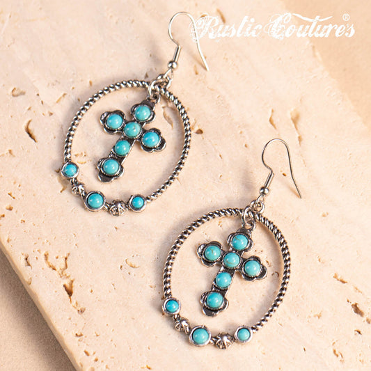 Rustic Couture's® Navajo Turquoise Cross Dangling Earring