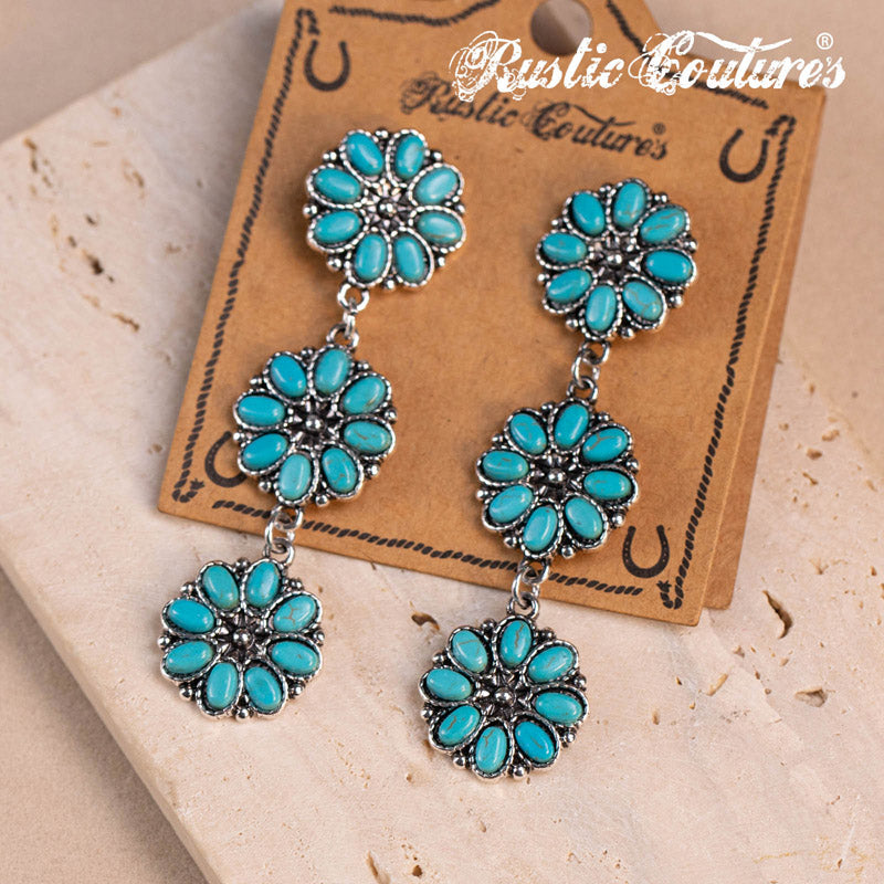 Rustic Couture's®  Bohemian Natural Stone Floral Drop Earrings