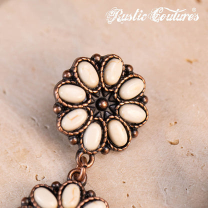 Rustic Couture's®  Bohemian Natural Stone Floral Drop Earrings