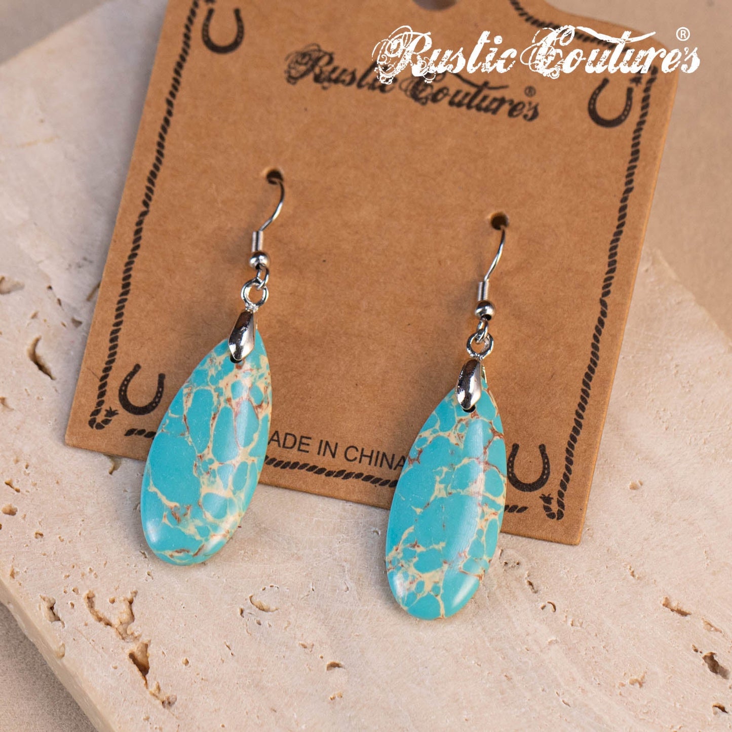 Rustic Couture's®  Natural Stone Water Drop Dangle Earrings