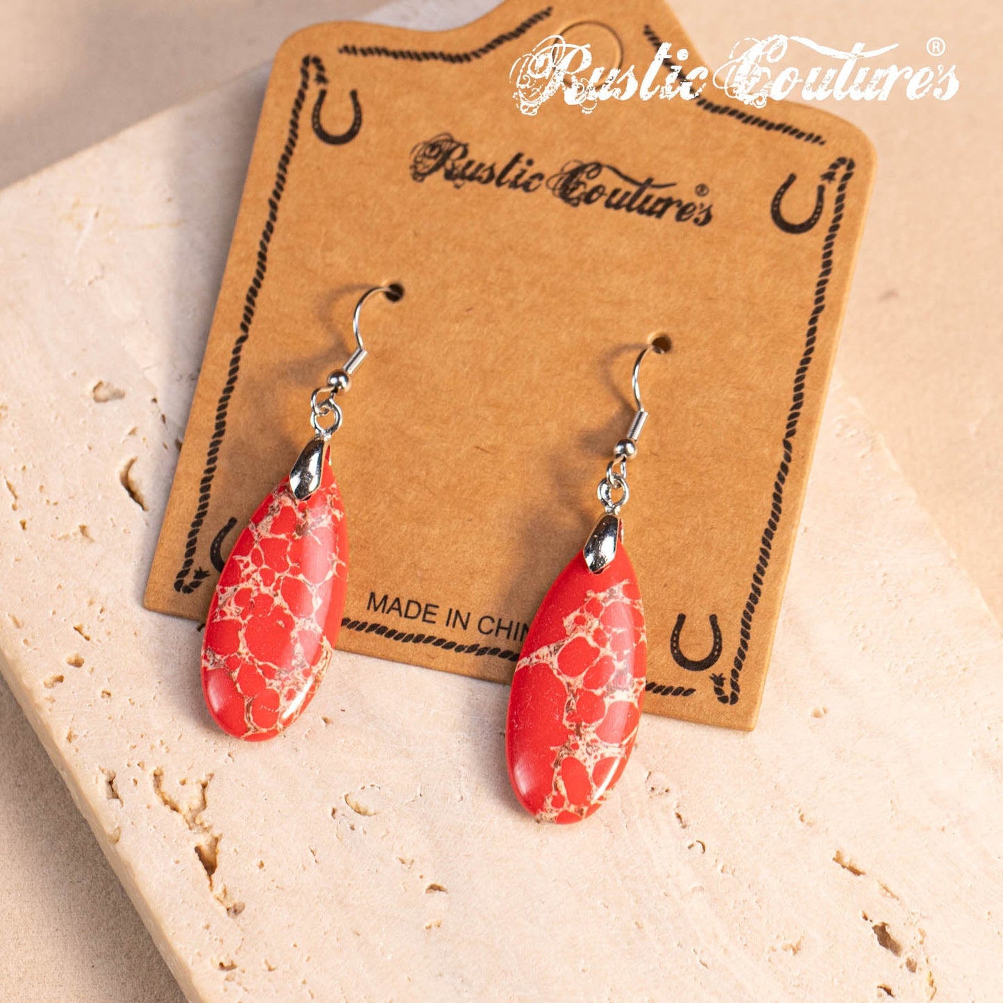 Rustic Couture's®  Natural Stone Water Drop Dangle Earrings