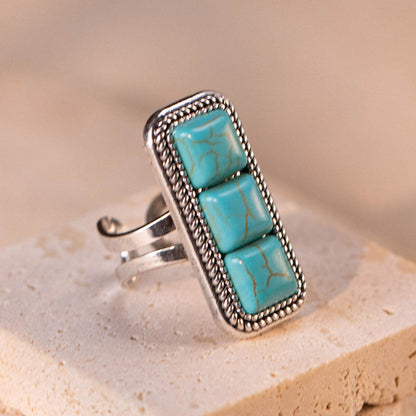 Rustic Couture's® Rectangle Turquoise Stone Open Adjustable Ring