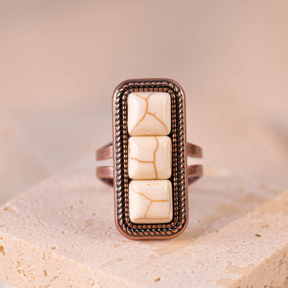 Rustic Couture's® Rectangle Turquoise Stone Open Adjustable Ring