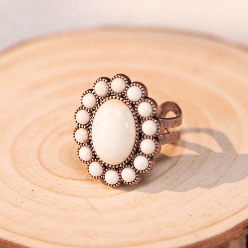 Rustic Couture's® Flower Oval Open Adjustable Ring