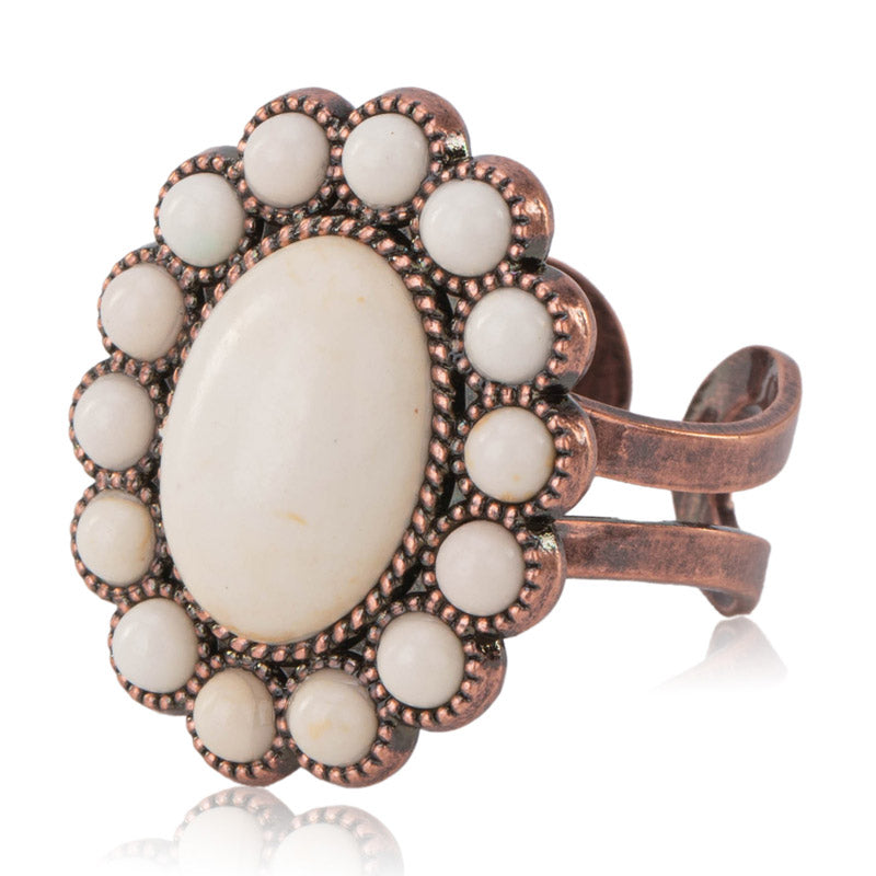 Rustic Couture's® Flower Oval Open Adjustable Ring