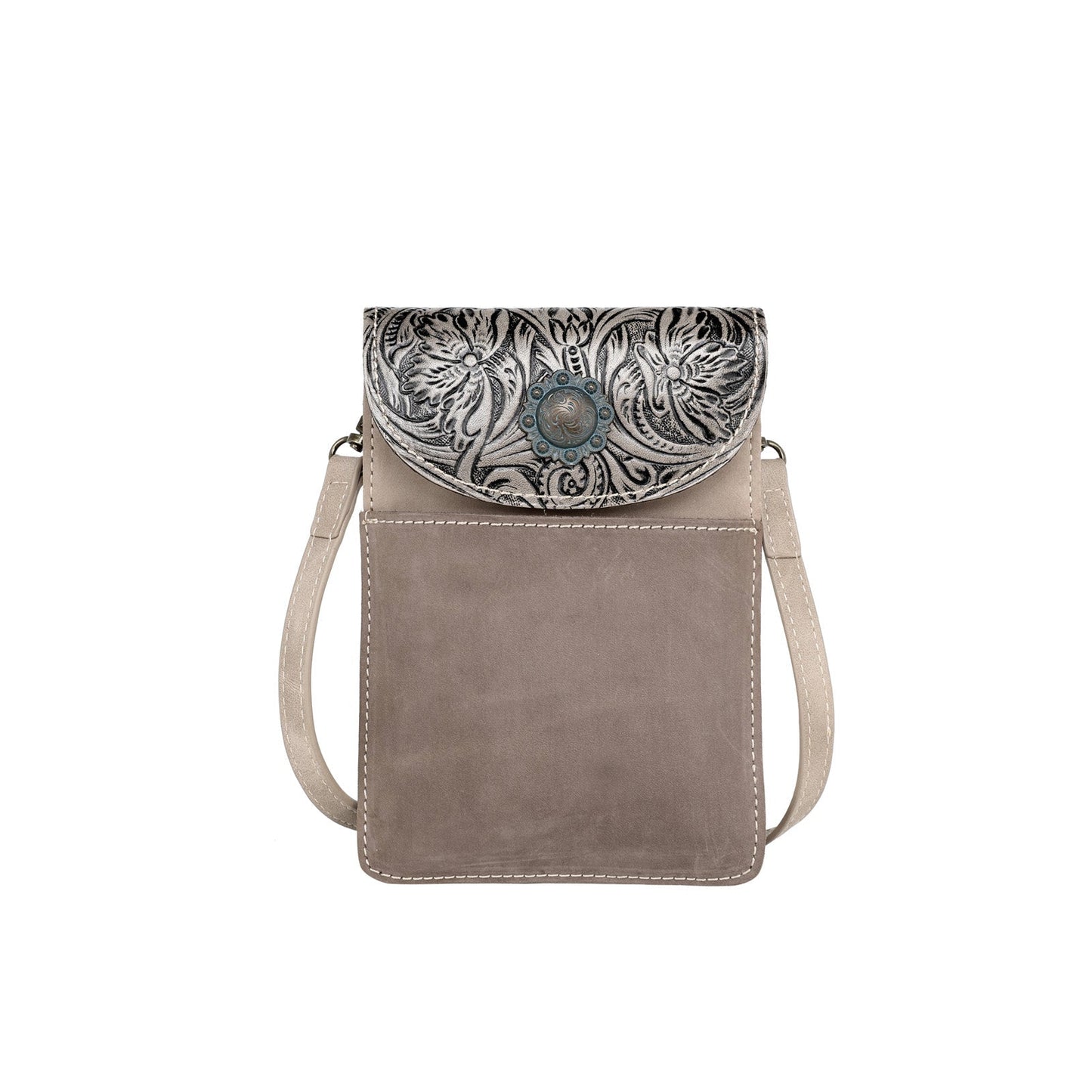 Montana West Floral Tooled Genuine Leather Belt Loop Phone Holster Pouch/Multi-function Crossbody