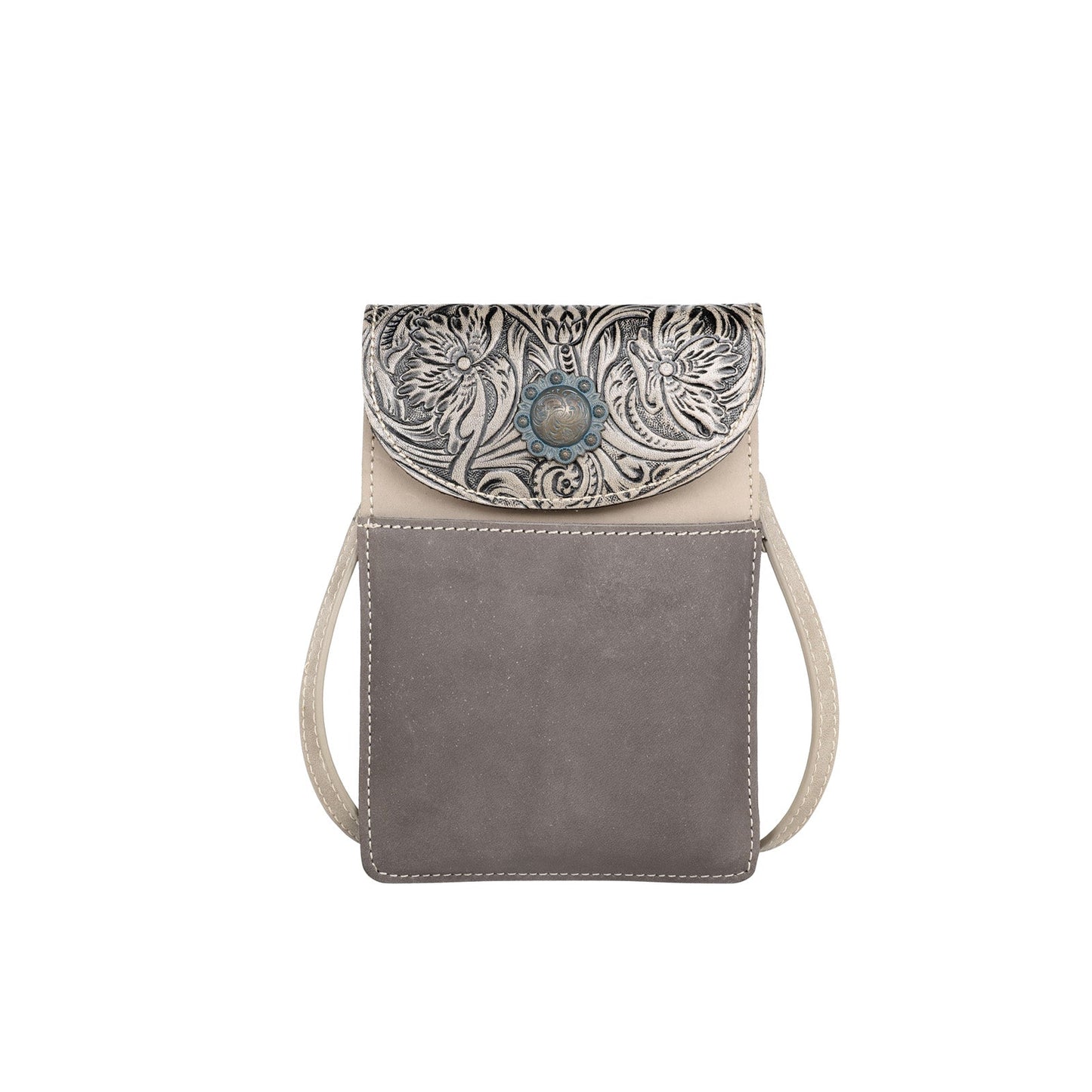 Montana West Floral Tooled Genuine Leather Belt Loop Phone Holster Pouch/Multi-function Crossbody