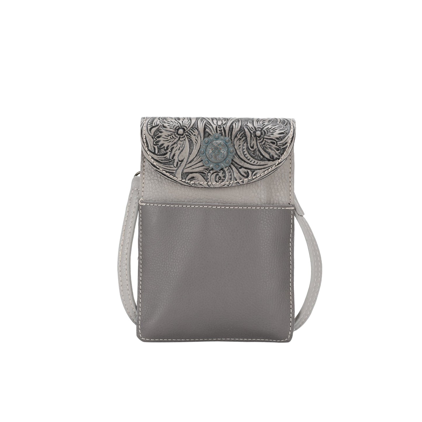 Montana West Floral Tooled Genuine Leather Belt Loop Phone Holster Pouch/Multi-function Crossbody