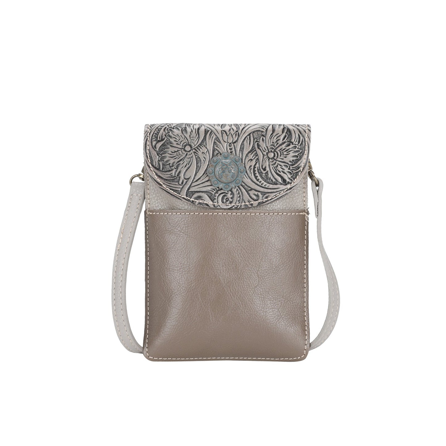 Montana West Floral Tooled Genuine Leather Belt Loop Phone Holster Pouch/Multi-function Crossbody