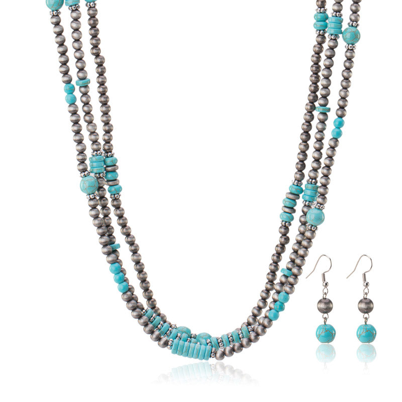 Rustic Couture's® Turquoise Beaded Necklace Earrings Set