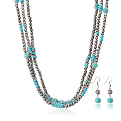 Rustic Couture's® Turquoise Beaded Necklace Earrings Set