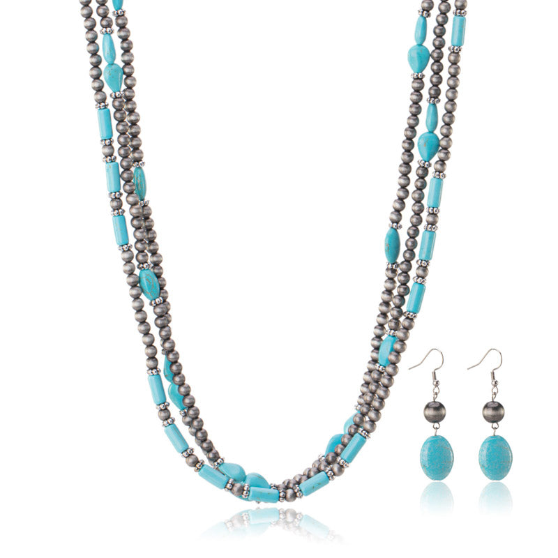 Rustic Couture's® Turquoise Beaded Necklace Earrings Set