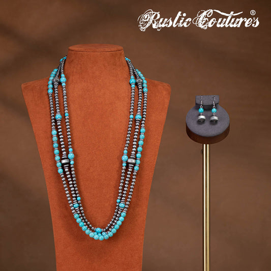 Rustic Couture's® Turquoise Bohemian Necklace Earrings Set