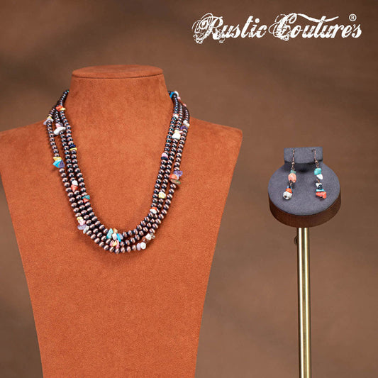 Rustic Couture's®  Beaded Layered Necklace Earrings Set