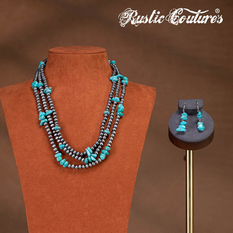 Rustic Couture's®  Beaded Layered Necklace Earrings Set