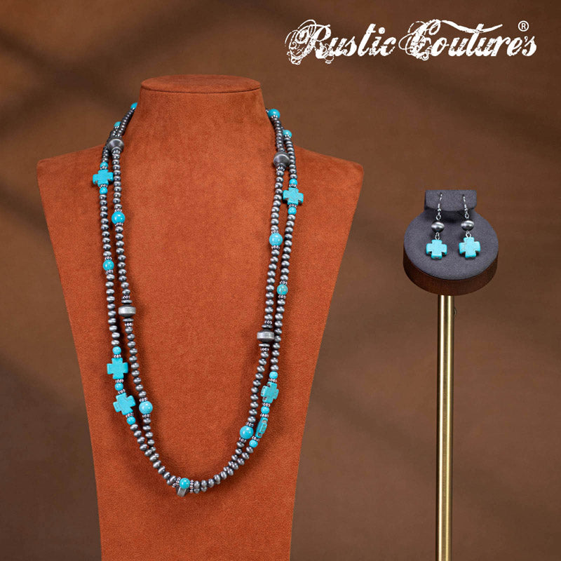 Rustic Couture's® Turquoise Beaded Necklace Earrings Set