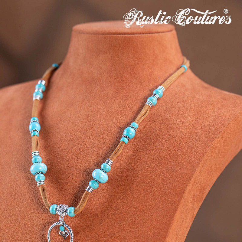 Rustic Couture's® Bohemian Turquoise Pendant Leather Necklace Set