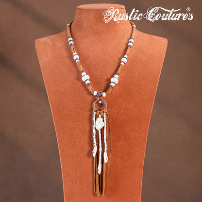 Rustic Couture's® Bohemian Turquoise Pendant Leather Necklace Set